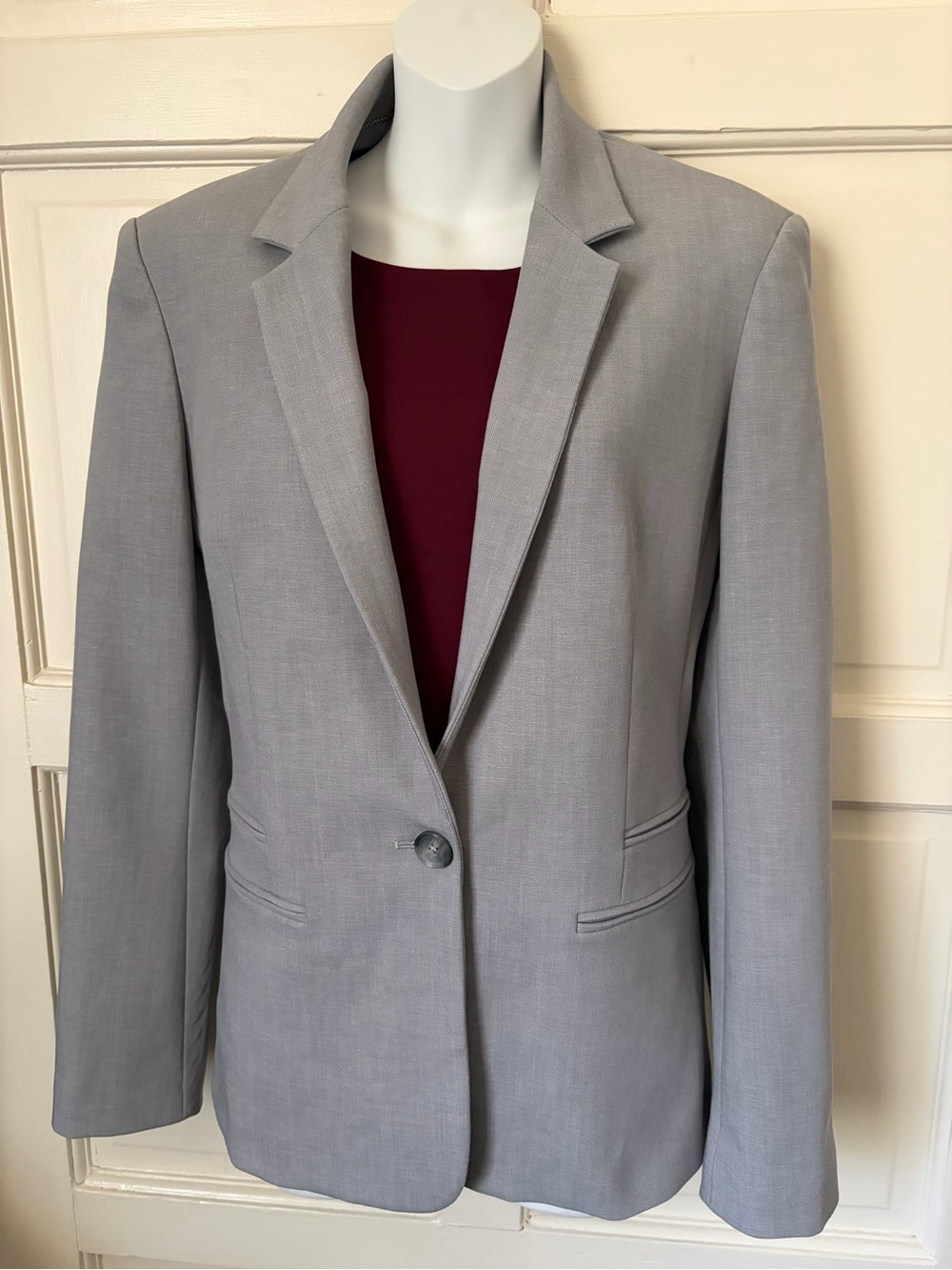 Express Light Gray Blazer with Burgundy Lining